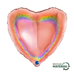 BALLON METALLIQUE COEUR 46 CM HOLOGRAPHIC GLITTER ROSE GOLD