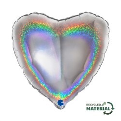 BALLON METALLIQUE COEUR 46 CM HOLOGRAPHIC GLITTER SILVER OU ARGENT