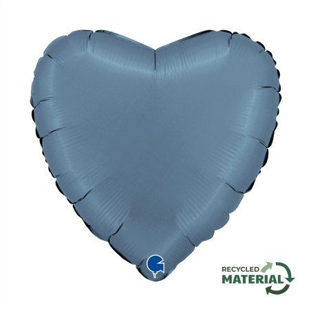 BALLON METALLIQUE COEUR 46 CM SATIN BLUE JEANS OU BLEU JEANS