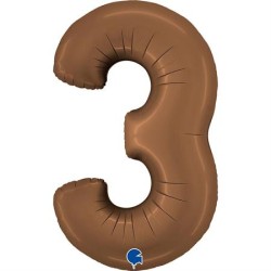 BALLON METALLIQUE CHIFFRE 3 102CM CHOCOLAT OU MARRON