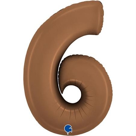 BALLON METALLIQUE CHIFFRE 6 102CM CHOCOLAT OU MARRON