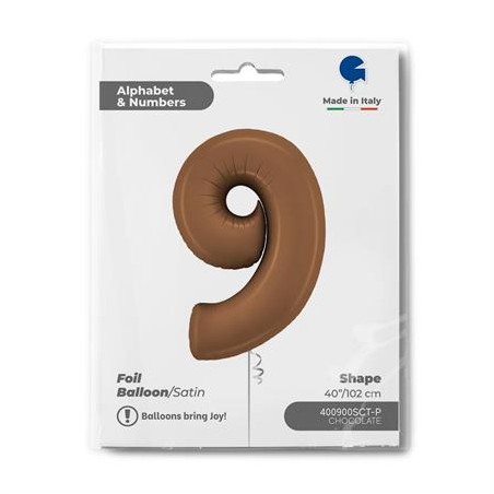 BALLON METALLIQUE CHIFFRE 9 102CM CHOCOLAT OU MARRON