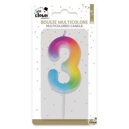 BOUGIE MULTICOLORE CHIFFRE 3