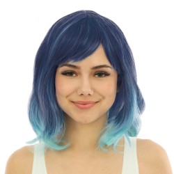 PERRUQUE CHEVEUX MI LONG BLEU DEGRADE  AVEC FRANGE