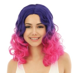 PERRUQUE CHEVEUX LONGS BOUCLES VIOLET ET ROSE SANS FRANGE