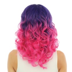 PERRUQUE CHEVEUX LONGS BOUCLES VIOLET ET ROSE SANS FRANGE
