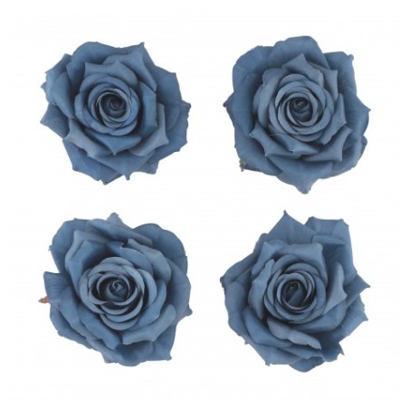 4 TETES DE ROSE BLEU DENIM DIA 9.5CM X 5.5CM