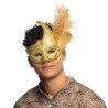 DEMI-MASQUE LOUP DORE AVEC PLUME VENISE ASSYMETRIQUE