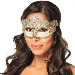 LOUP OU DEMI-MASQUE VENISE BAROQUE BLANC CASSE DENTELLE ET STRASS