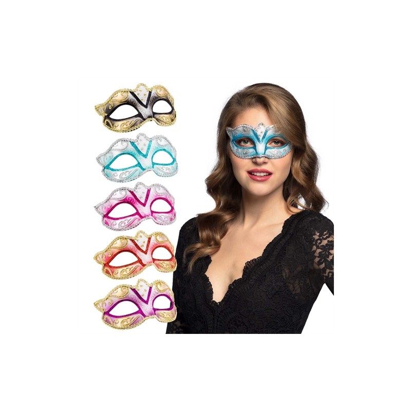DEMI-MASQUE LOUP VENISE NOIR ROSE BLEU ROUGE OU VIOLET