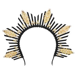 TIARE COURONNE DIADEME HALO ASTRA NOIR OR ET PERLES