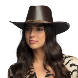 CHAPEAU WESTERN COW BOY NOIR SIMILI CUIR OUTBACK