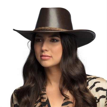 CHAPEAU WESTERN COW BOY NOIR SIMILI CUIR OUTBACK