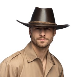 CHAPEAU WESTERN COW BOY NOIR SIMILI CUIR OUTBACK