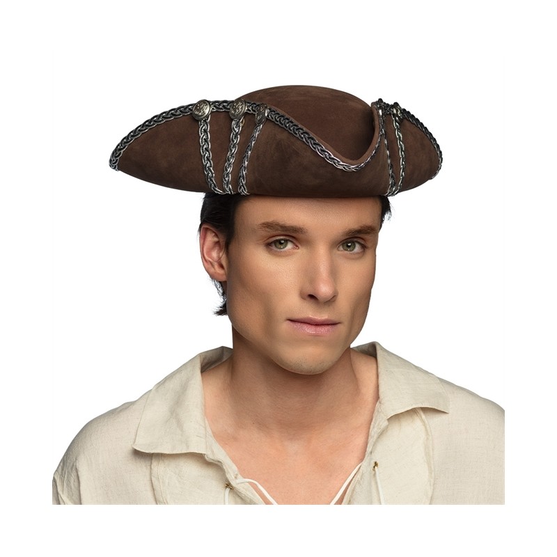CHAPEAU TRICORNE PIRATE MARRON GALLON NOIR ET ARGENT ALISTAIR CHAPEAU TRICORNE PIRATE MARRON GALLON NOIR ET ARGENT ALISTAIR