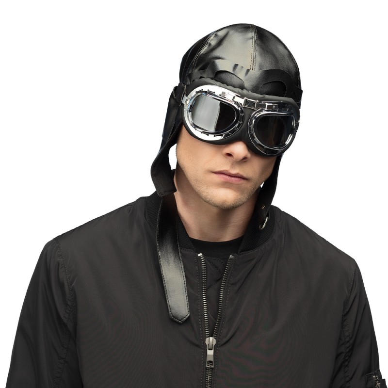 SET AIRBORNE CHAPEAU PILOTE OU AVIATEUR SIMILI CUIR + LUNETTES SET AIRBORNE CHAPEAU PILOTE OU AVIATEUR SIMILI CUIR + LUNETTES