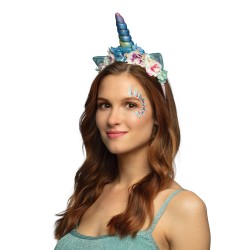 SERRE-TETE OU TIARE LICORNE FLEURS BLEUES AQUA