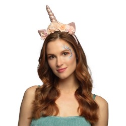 SERRE-TETE OU TIARE LICORNE FLEURS ROSE GOLD