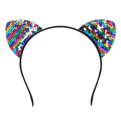 SERRE-TETE CHAT NOIR SEQUINS MULTICOLORES ARC EN CIEL