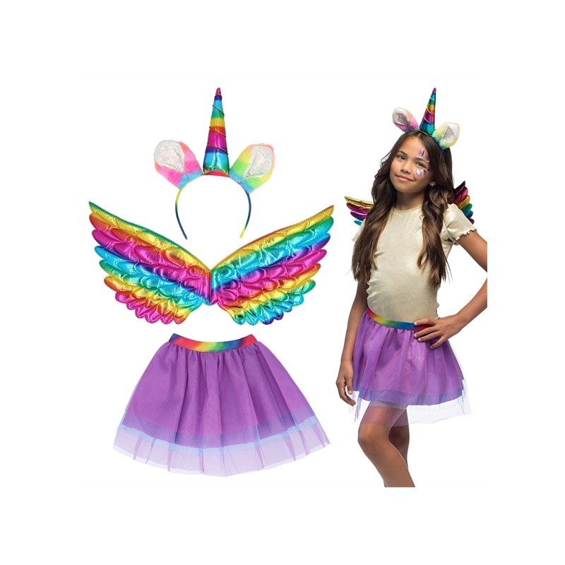 SET LICORNE MULTICOLORE ARC EN CIEL TUTU AILES ET SERRE TETE SET LICORNE MULTICOLORE ARC EN CIEL TUTU AILES ET SERRE TETE