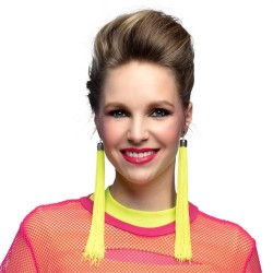 BOUCLES D'OREILLES A FRANGES JAUNE FLUO