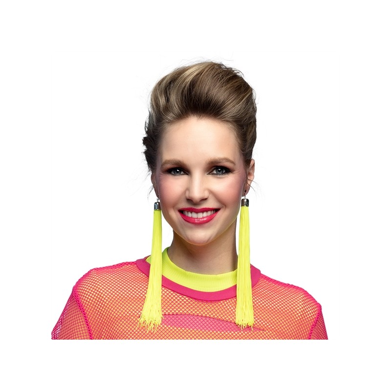 BOUCLES D'OREILLES A FRANGES JAUNE FLUO