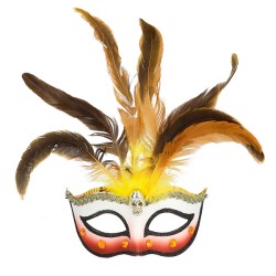 DEMI-MASQUE LOUP VAUDOU CONJURER AVEC PLUMES