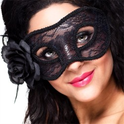 MASQUE DENTELLE NOIRE ET ROSE NOIRE