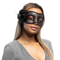 MASQUE DENTELLE NOIRE ET ROSE NOIRE