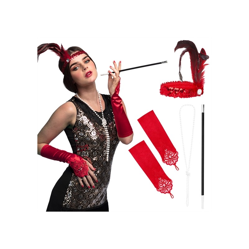 SET CHARLESTONNE ROUGE GANTS SERRE TETE FUME CIGARETTE SET CHARLESTONNE ROUGE GANTS SERRE TETE FUME CIGARETTE
