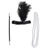 SET  CHARLESTONNE NOIR SERRE TETE FUME CIGARETTE COLLIERS EN PERLE