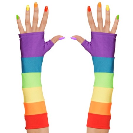 GANTS SANS DOIGT OU MITAINES ARC EN CIEL 33 CM