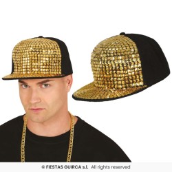 CASQUETTE RAPPEUR NOIRE  AVEC RIVETS OR