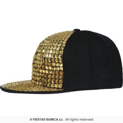 CASQUETTE RAPPEUR NOIRE  AVEC RIVETS OR