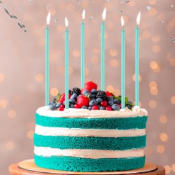 6 BOUGIES LONGUES COULEURS BLEU TURQUOISE 15 CM 