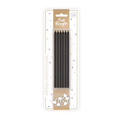 6 BOUGIES LONGUES NOIR  15 CM