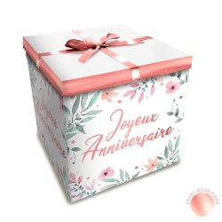 BOITE JOYEUX ANNIVERSAIRE AVEC FLEURS  30 X 30 CM 