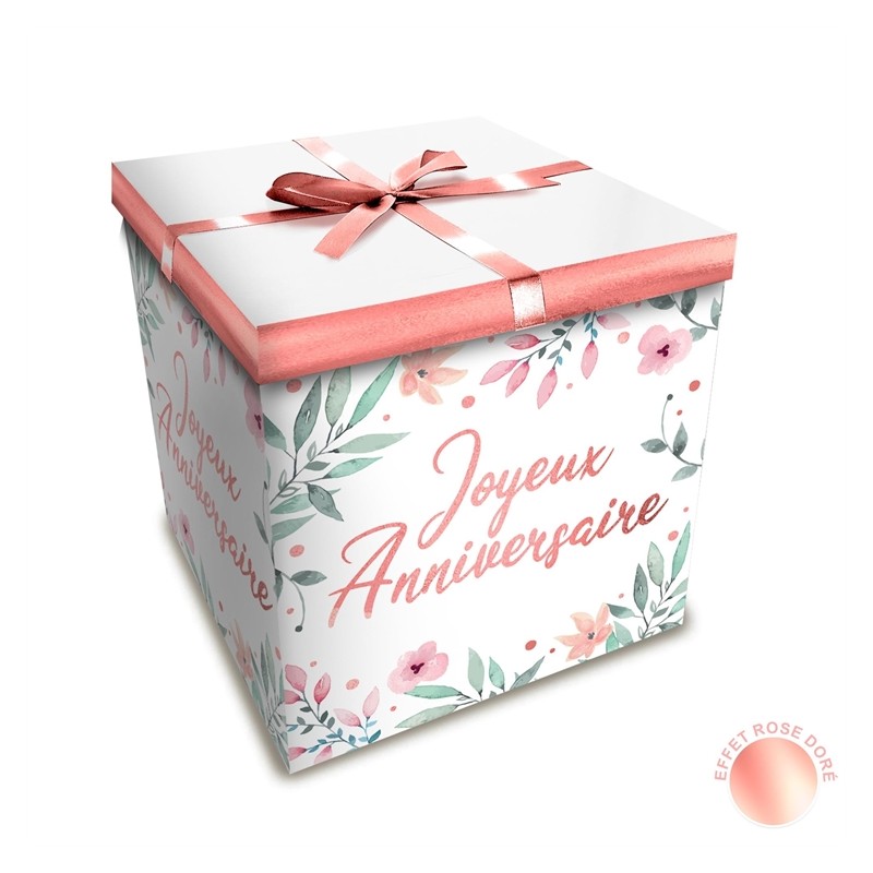 BOITE JOYEUX ANNIVERSAIRE AVEC FLEURS  30 X 30 CM 
