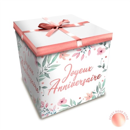 BOITE JOYEUX ANNIVERSAIRE AVEC FLEURS  30 X 30 CM 