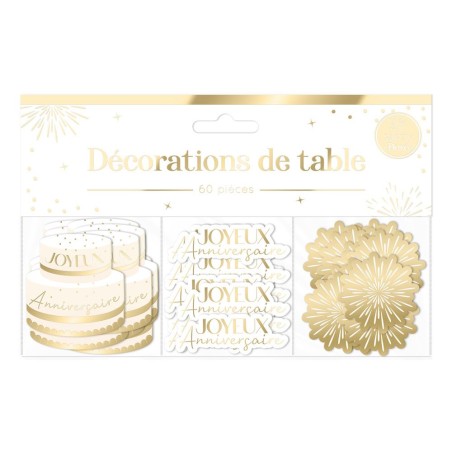 TRIO DE CONFETTIS BLANC ET OR JOYEUX ANNIVERSAIRE 