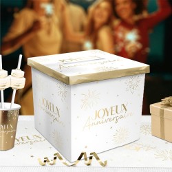 URNE ANNIVERSAIRE PARTY CHIC BLANC ET OR