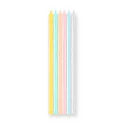 6 BOUGIES LONGUE COULEURS PASTELS 15 CM 