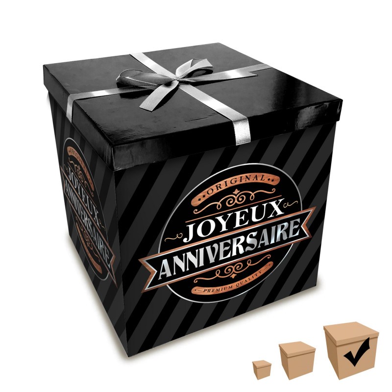BOITE JOYEUX ANNIVERSAIRE NOIR ET OR 30 X 30 CM BOITE JOYEUX ANNIVERSAIRE NOIR ET OR 30 X 30 CM