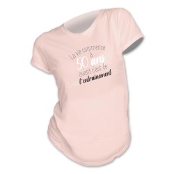 T SHIRT ROSE 50 ANS LA VIE COMMENCE TAILLE  L