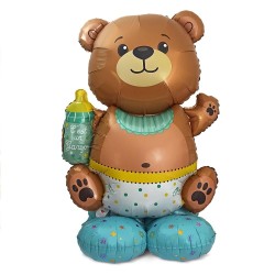 BALLON METALLIQUE TOTEM BABY SHOWER GENDER REVEAL OURS BLEU