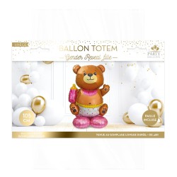 BALLON METALLIQUE TOTEM BABY SHOWER GENDER REVEAL  OURS ROSE