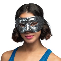 LOUP OU DEMI-MASQUE FACETTE DISCO ARGENT