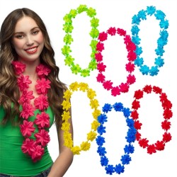 COLLIER HAWAIIEN FLEURS VERT ROSE BLEU JAUNE OU ROUGE