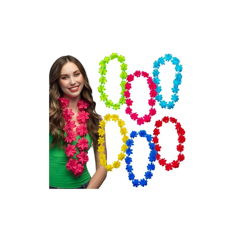 COLLIER HAWAIIEN FLEURS VERT ROSE BLEU JAUNE OU ROUGE COLLIER HAWAIIEN FLEURS VERT ROSE BLEU JAUNE OU ROUGE