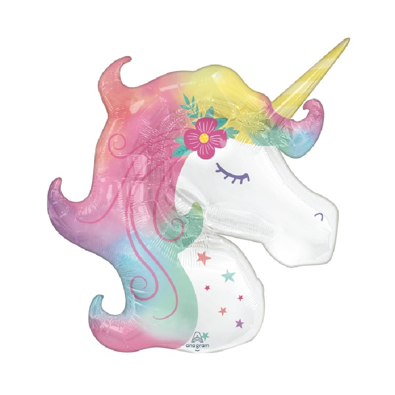 BALLON METALLIQUE TETE DE LICORNE PASTEL 83 X 73 CM BALLON METALLIQUE TETE DE LICORNE PASTEL 83 X 73 CM